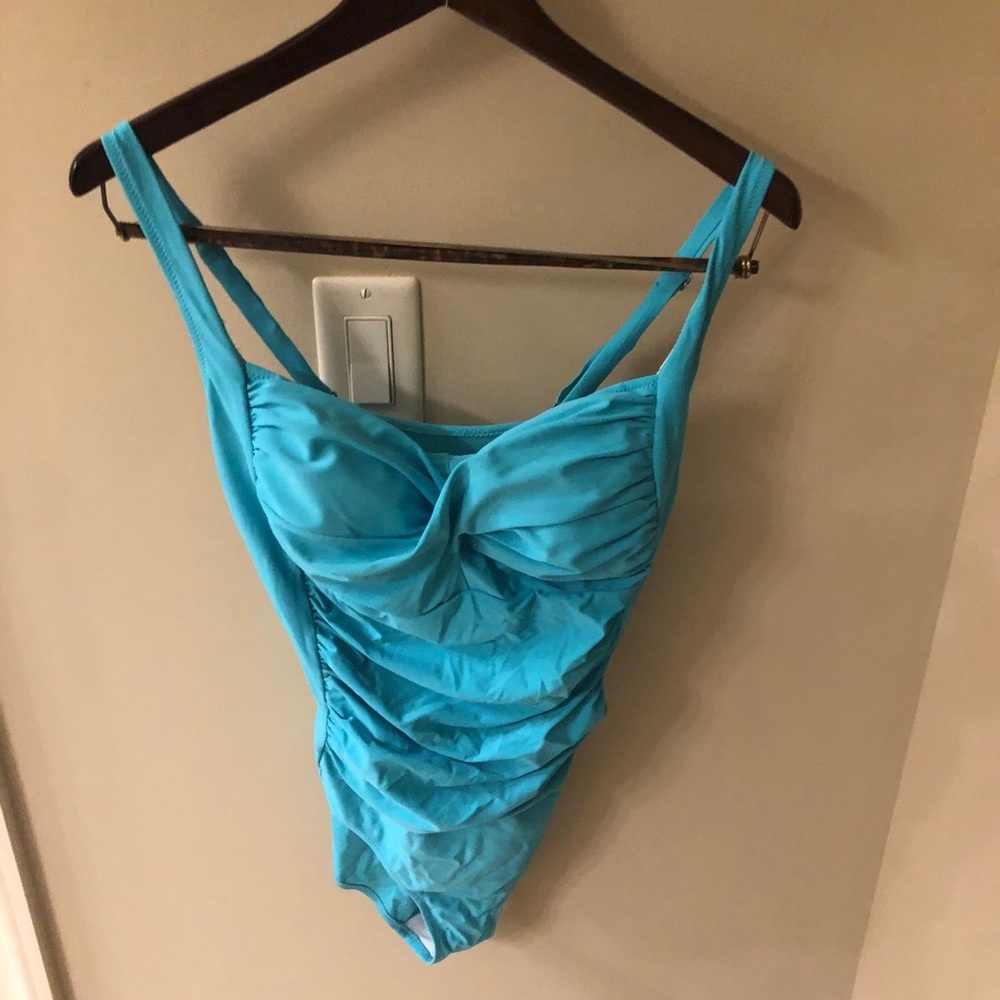Ocean Jewel Sky Blue Ruched One Piece Swimsuit Size 16
